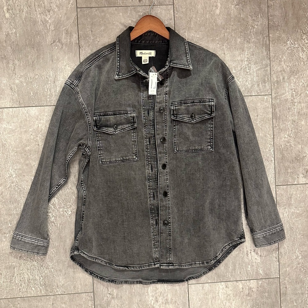 Madewell Oversized Long Sleeve Button Up Jacket Top Size XS Chamberlain Wash NWT - Picture 2 of 5